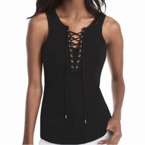 COPY - Flowy Black Tank Top w/ Lace Up Chest by Whitehouse Black Market